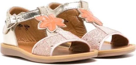 Pom D'api floral-appliqué metallic-effect sandals Pink