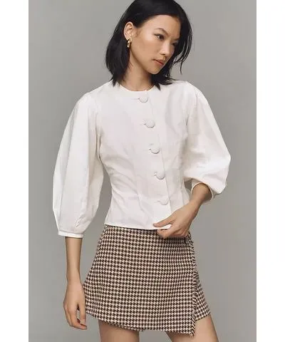 Porridge Puff-Sleeve Buttondown Blouse