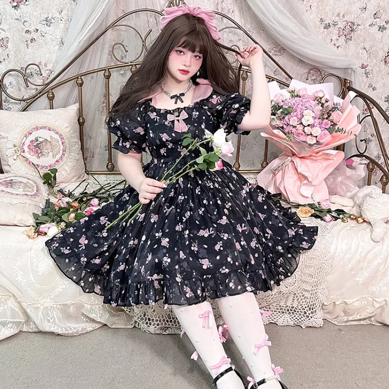 Princess Pink Roses Black Casual Lolita Dress ON803