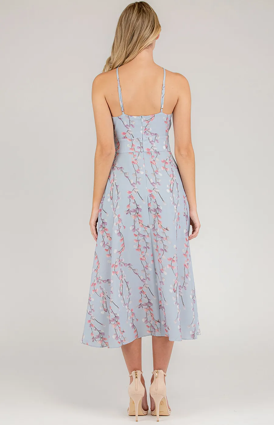 Printed Halter Neckline Dress with Waterfall Hem (SDR695A)