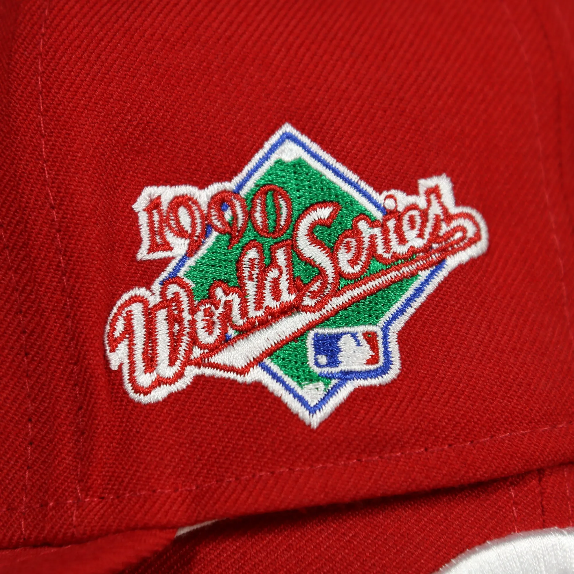 Reds On-Field Grey Bottom Fitted Cap | Cincinnati Reds 1990 Game Worn World Series Side Patch Gray Under Brim 59Fifty Fitted Hat