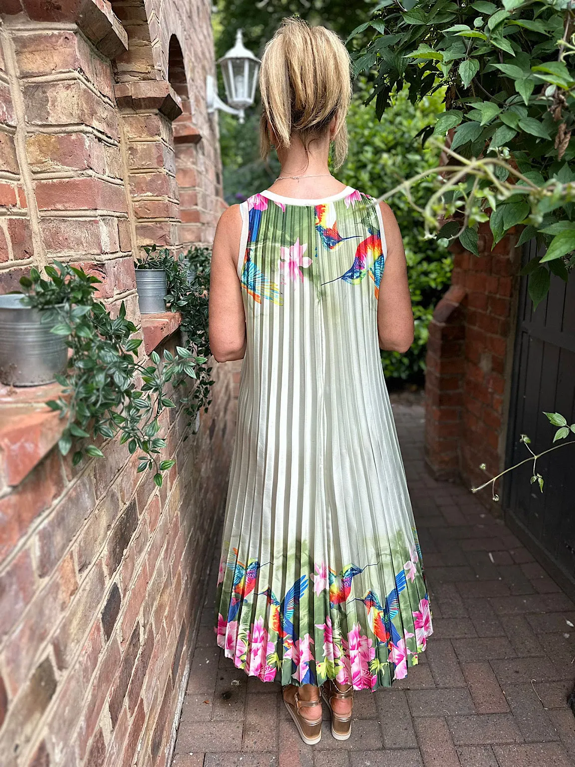 Sage Floral Kingfisher Pleated Dress Sophia