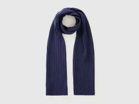 Scarf with cable knit - Dark Blue | Benetton