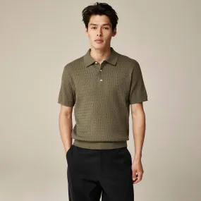 Short-sleeve cotton cable-knit sweater-polo