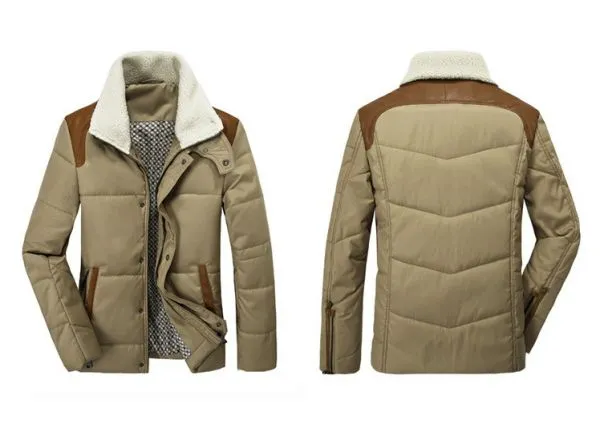 Short Padded Down Jacket for Men with Shearling and Leather Details