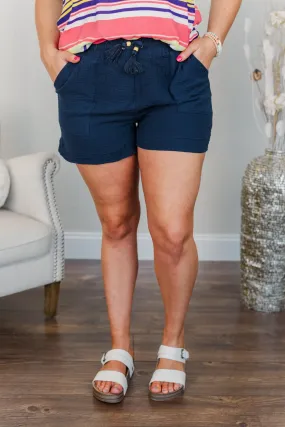 Sights By The Seaside High Waisted Shorts- Navy