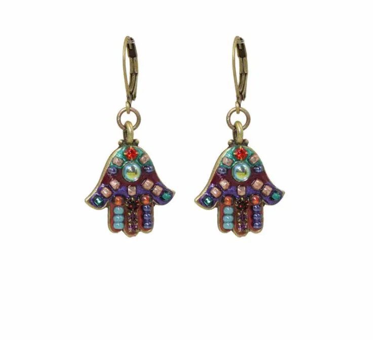 Small Hamsa Multicolor Bright Earrings