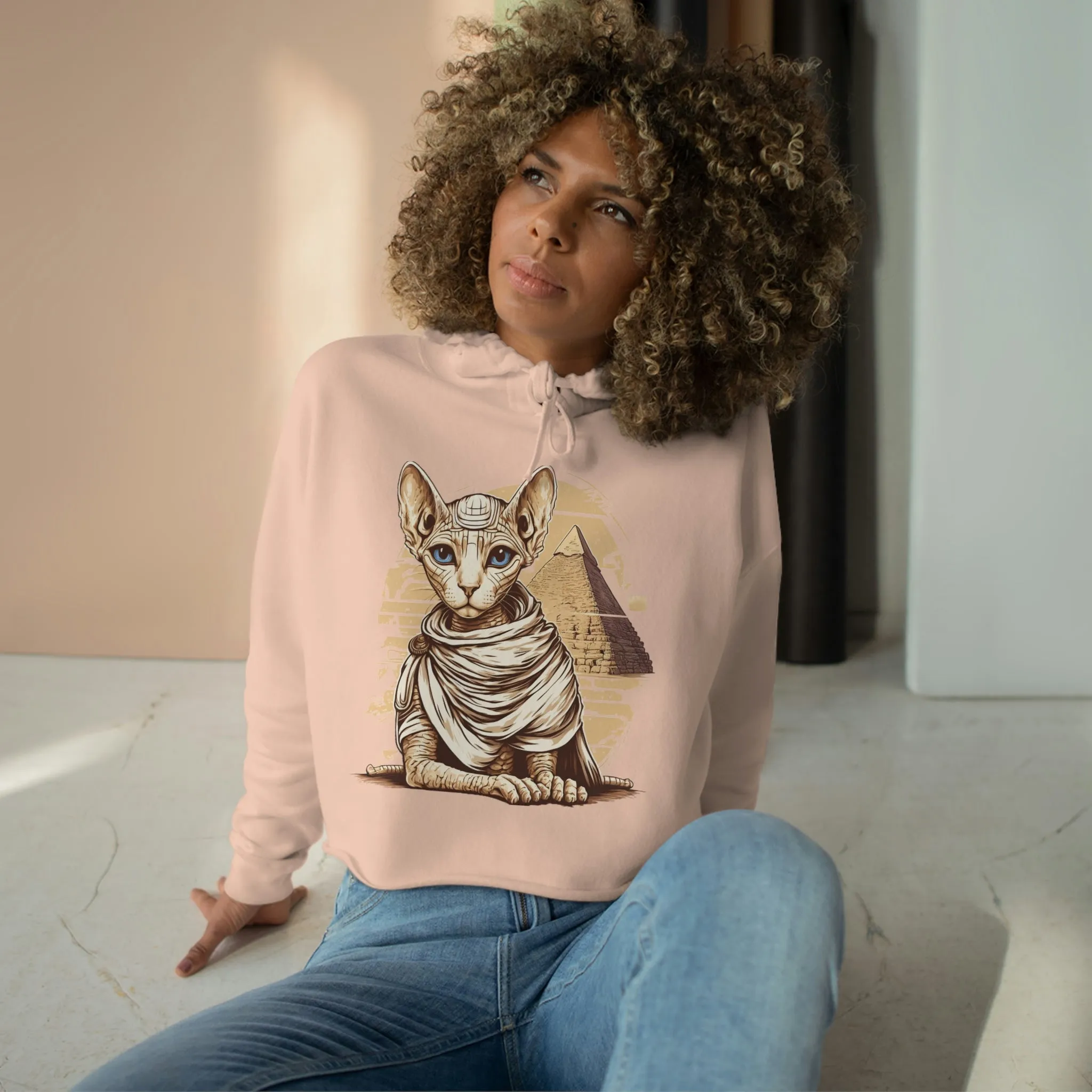 Sphynx cat pyramid Crop Hoodie