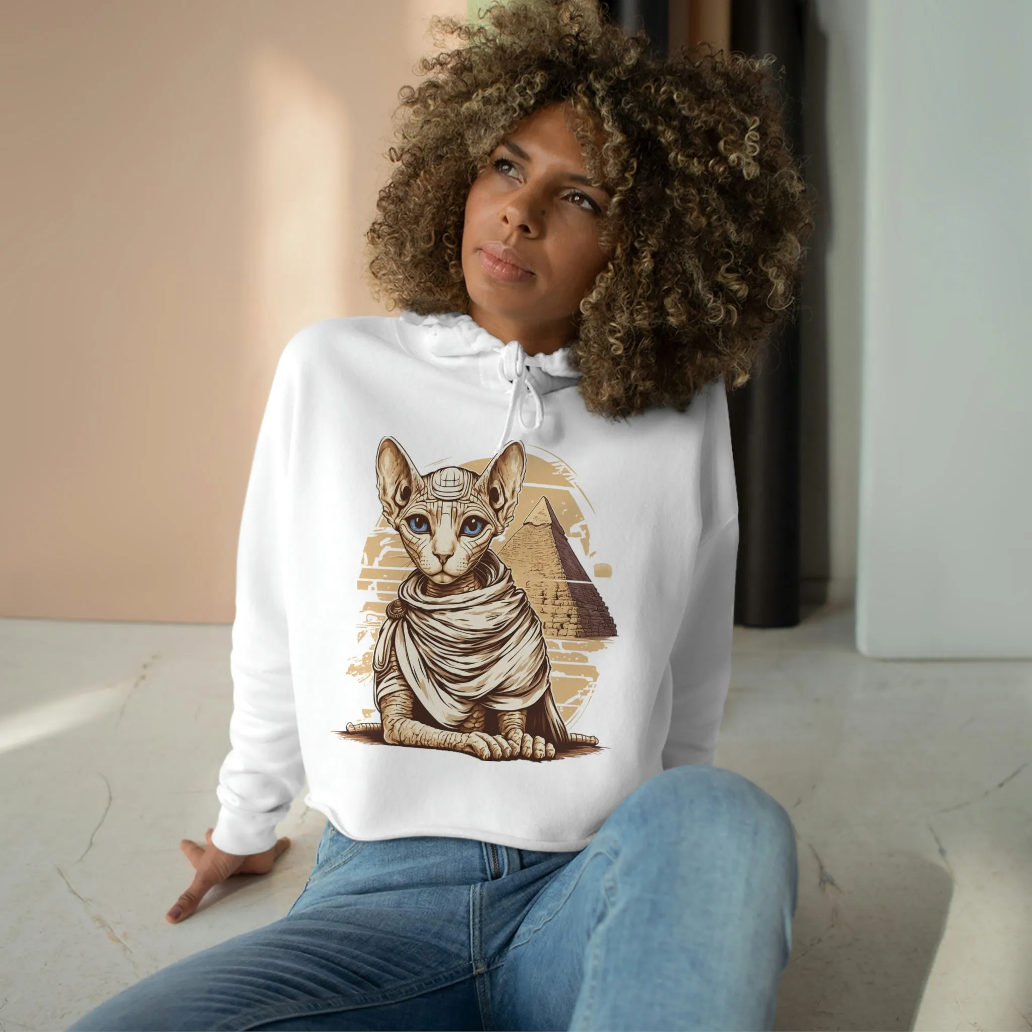 Sphynx cat pyramid Crop Hoodie