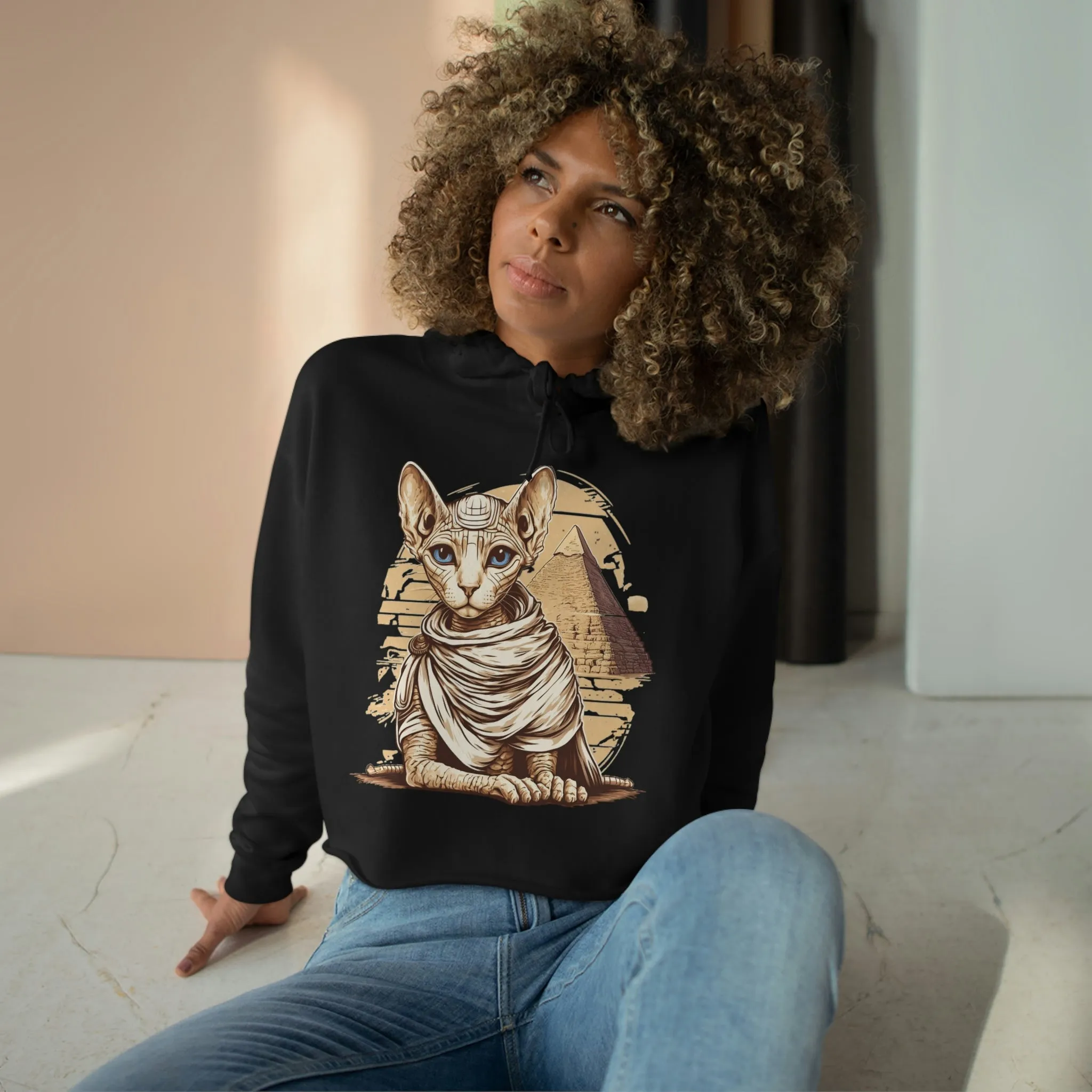 Sphynx cat pyramid Crop Hoodie