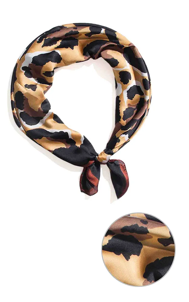 SS92B9 Camel Leopard Printed Silk Feel Bandana