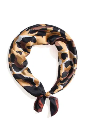 SS92B9 Camel Leopard Printed Silk Feel Bandana