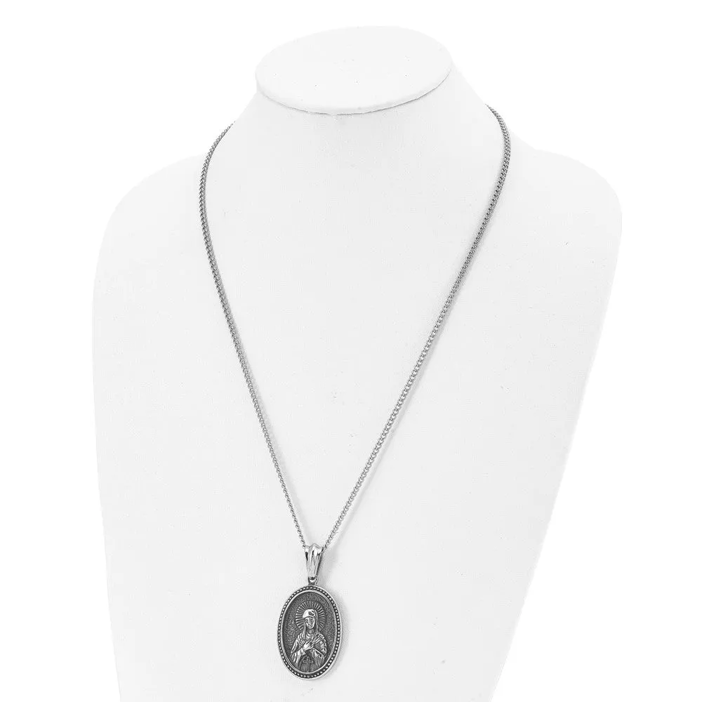 Stainless Steel Large Antiqued Our Lady of Guadalupe Necklace, 24 Inch