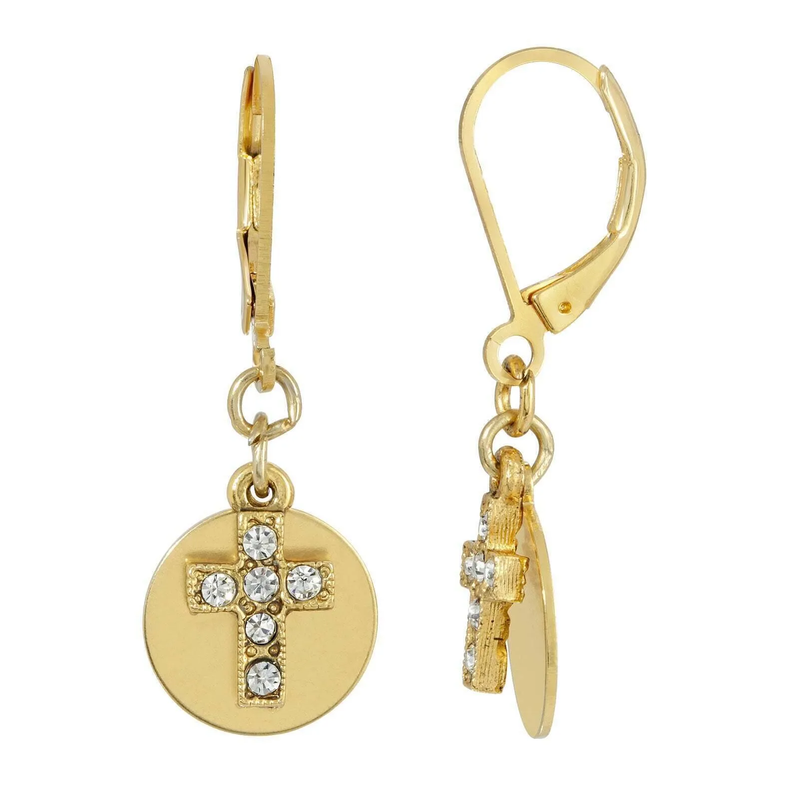 Symbols Of Faith Crystal Cross With Round Disc Earrings