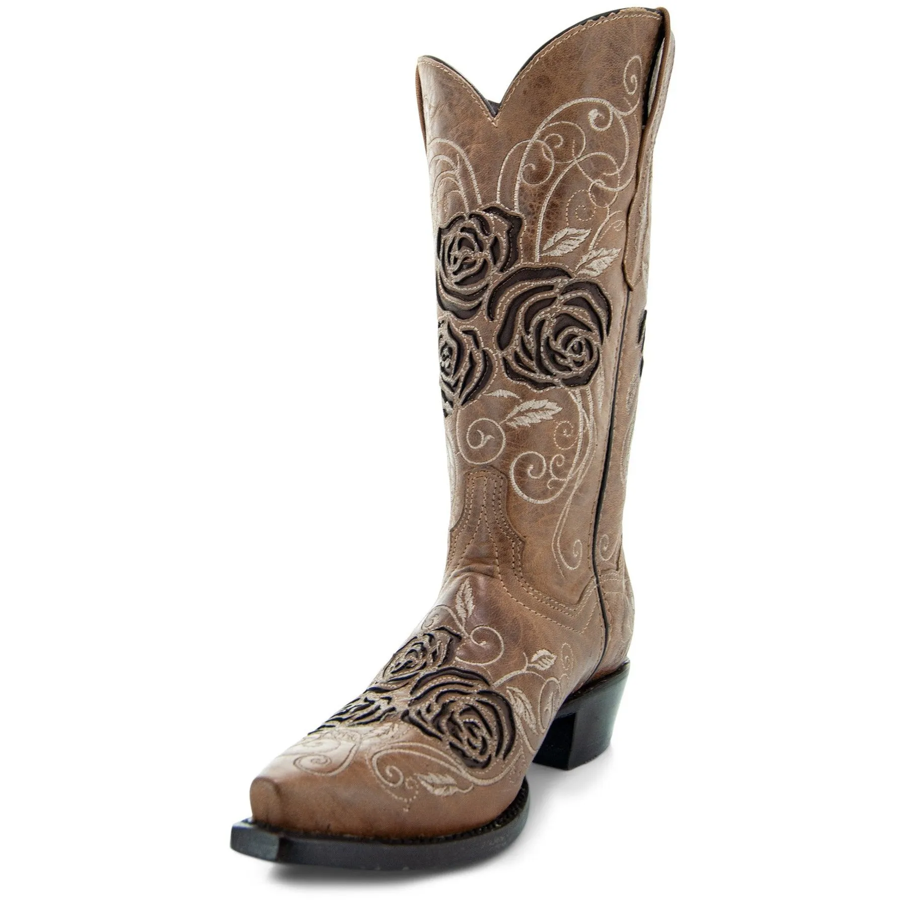 Tan Rose Inlayed Women's Cowgirl Boots (M50032)