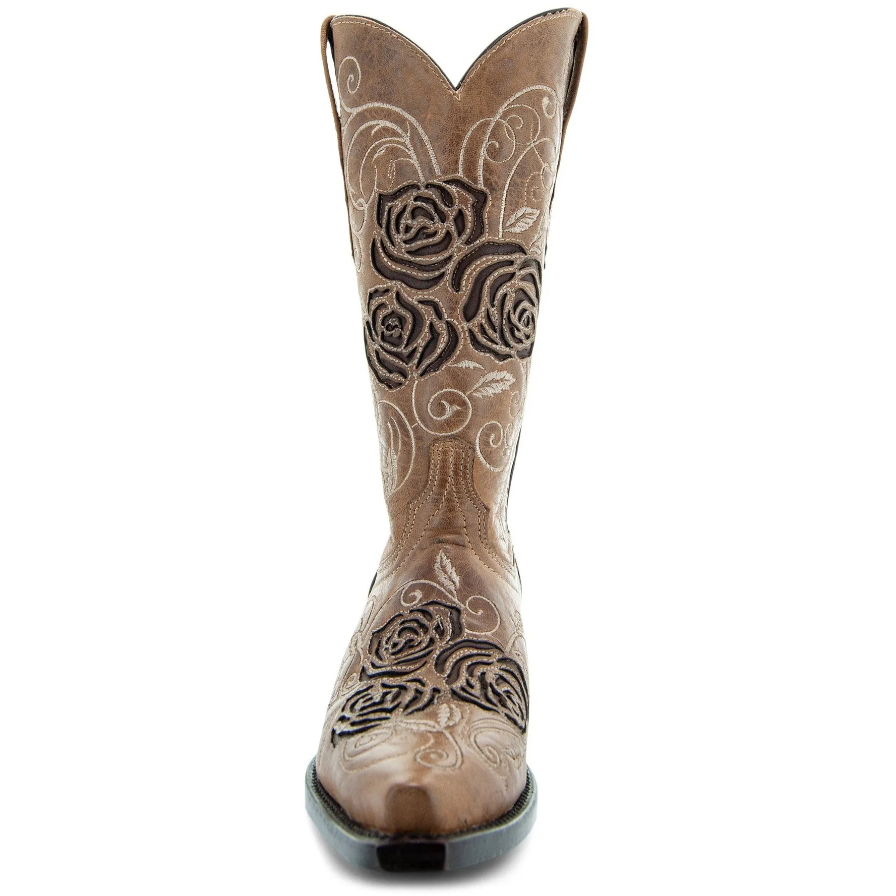 Tan Rose Inlayed Women's Cowgirl Boots (M50032)