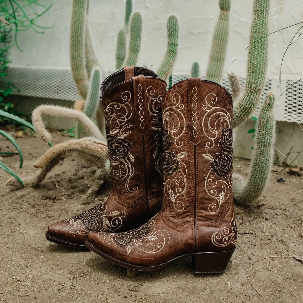 Tan Rose Inlayed Women's Cowgirl Boots (M50032)