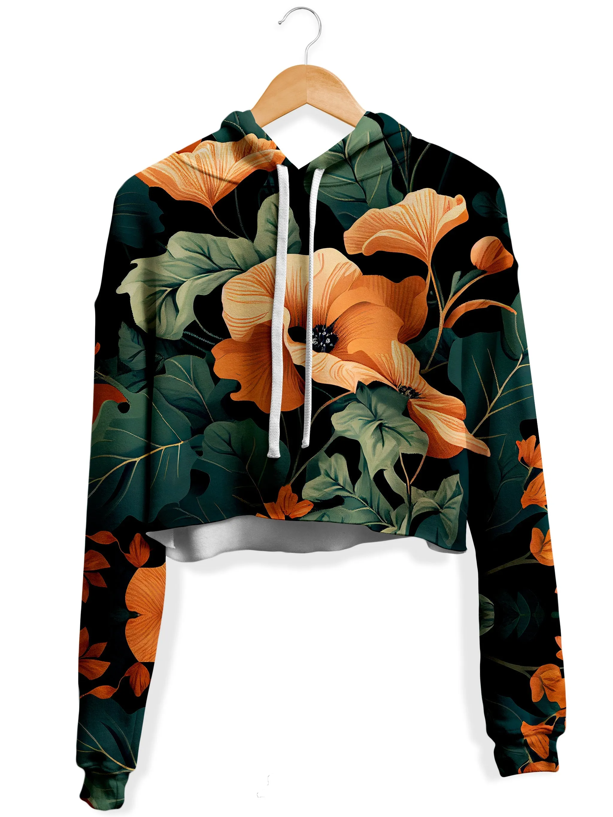 Tangerine Floral Fleece Crop Hoodie (Clearance)