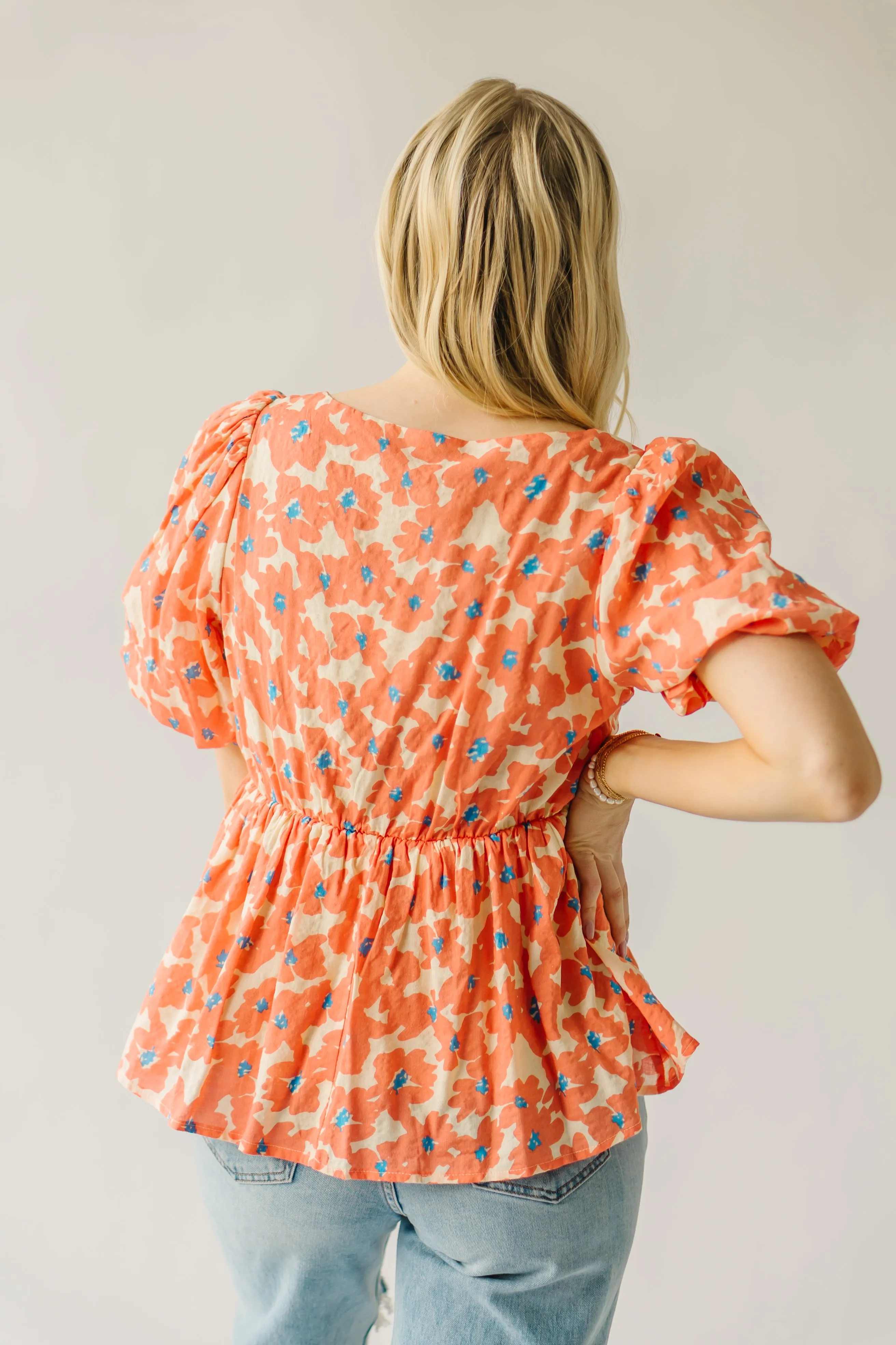 The Blanch Floral Bubble Sleeve Blouse in Orange Multi