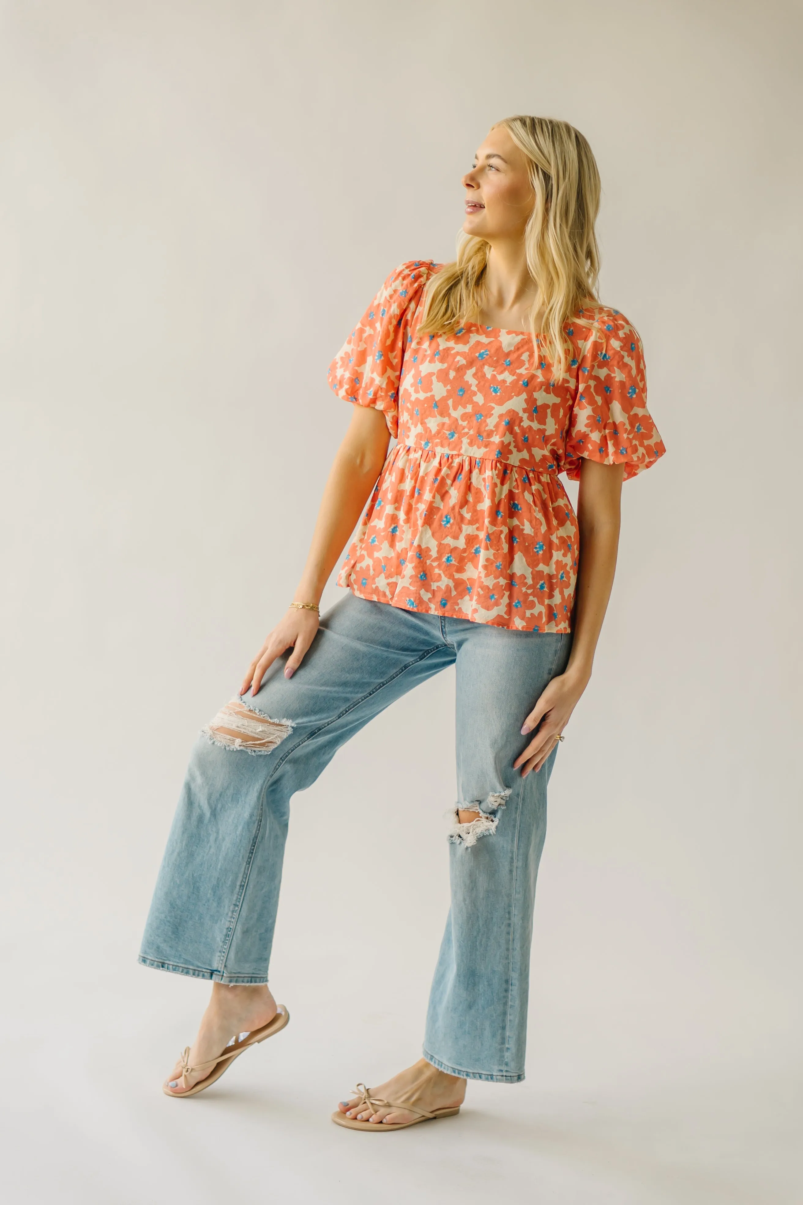 The Blanch Floral Bubble Sleeve Blouse in Orange Multi