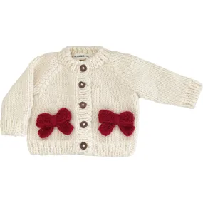 The Blueberry Hill Holiday Classic Knit Bow Cardigan, Cream & Red