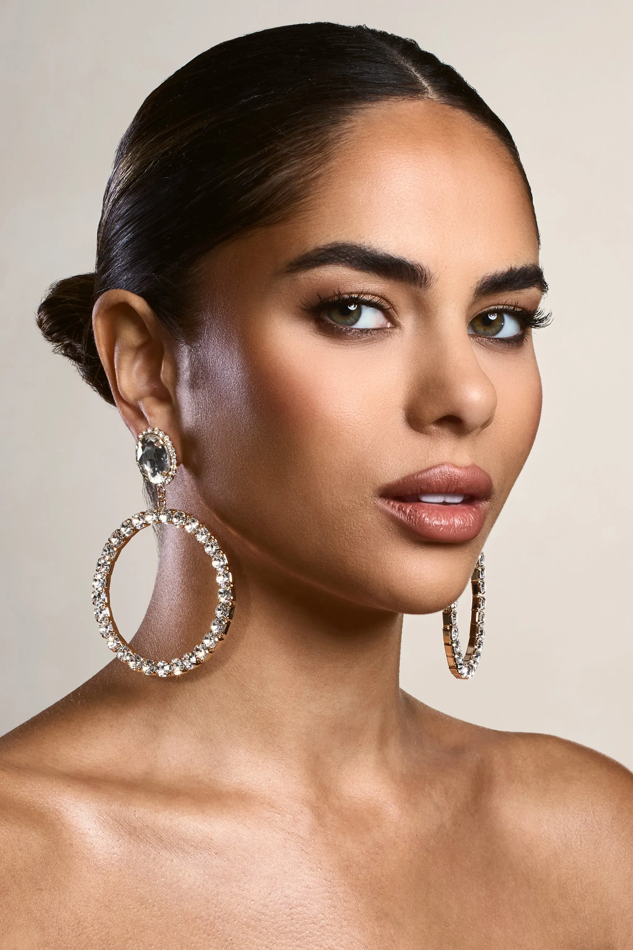 To Present | Gold Diamante Drop Hoop Earrings