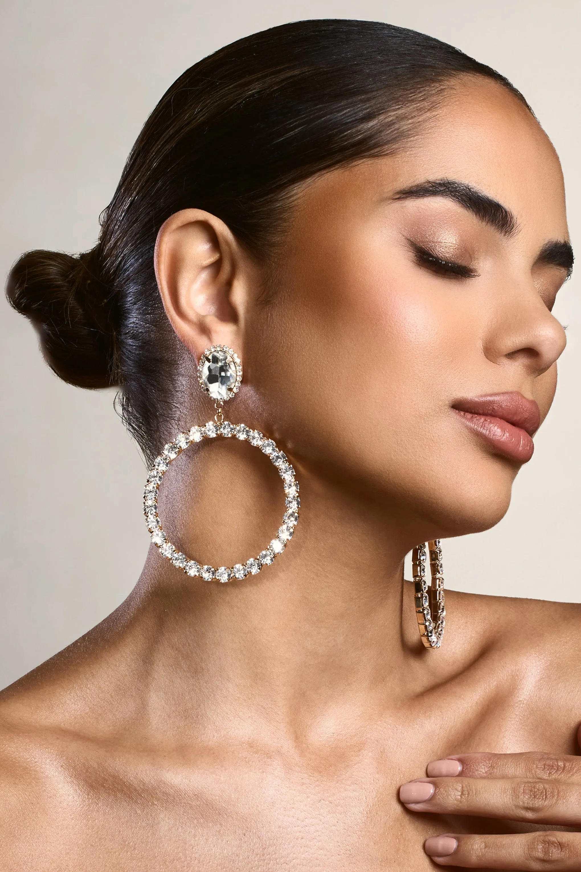 To Present | Gold Diamante Drop Hoop Earrings