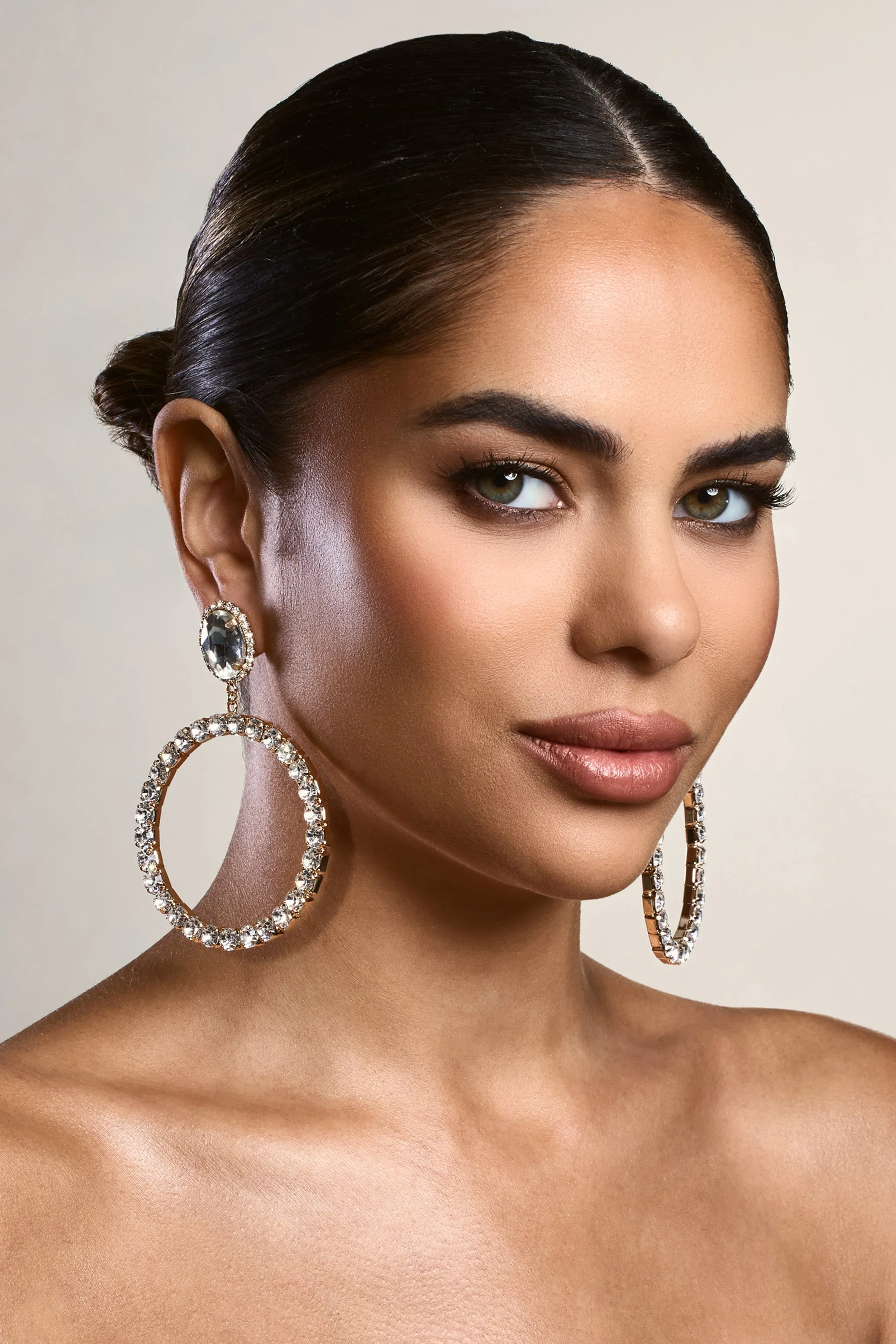 To Present | Gold Diamante Drop Hoop Earrings