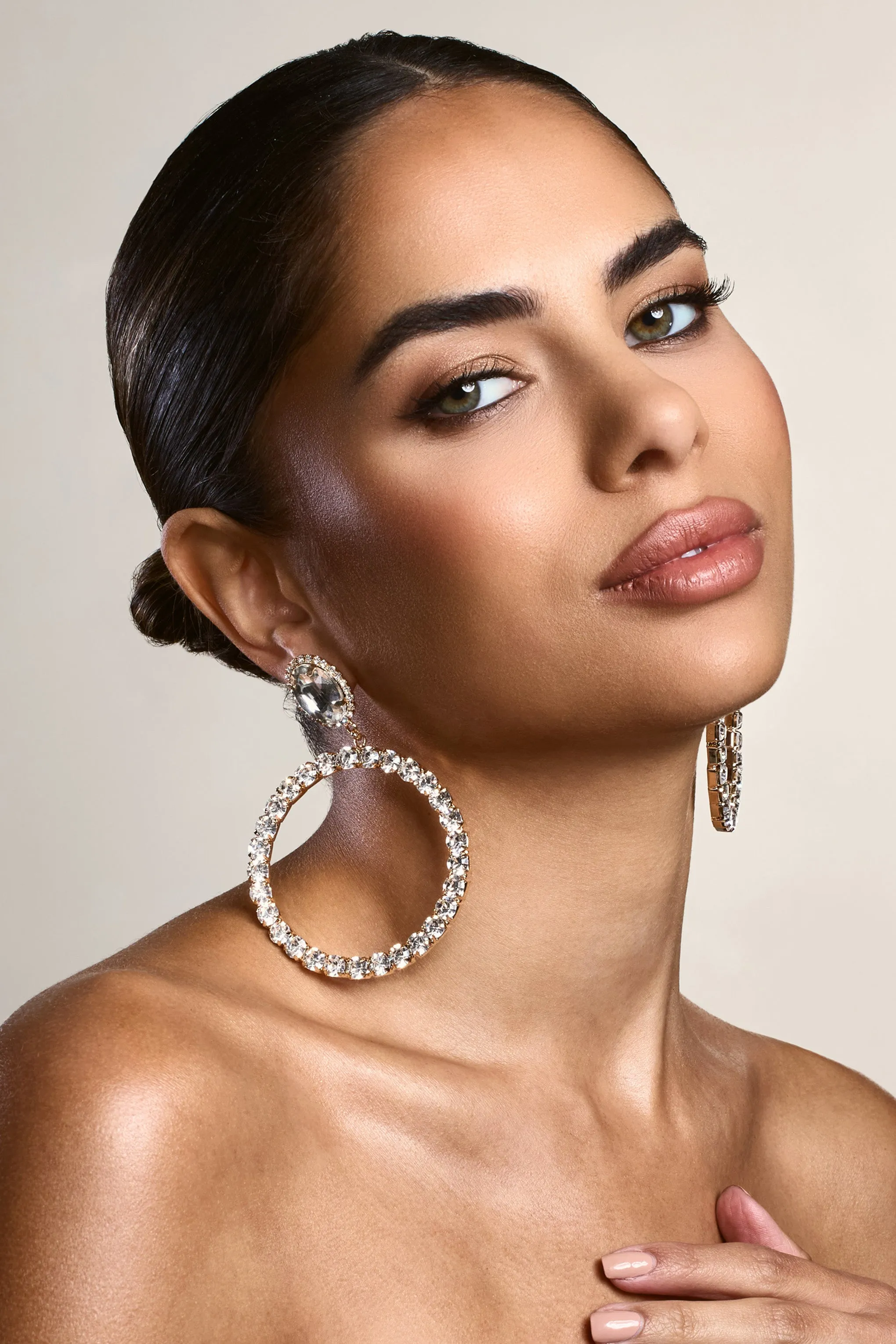 To Present | Gold Diamante Drop Hoop Earrings