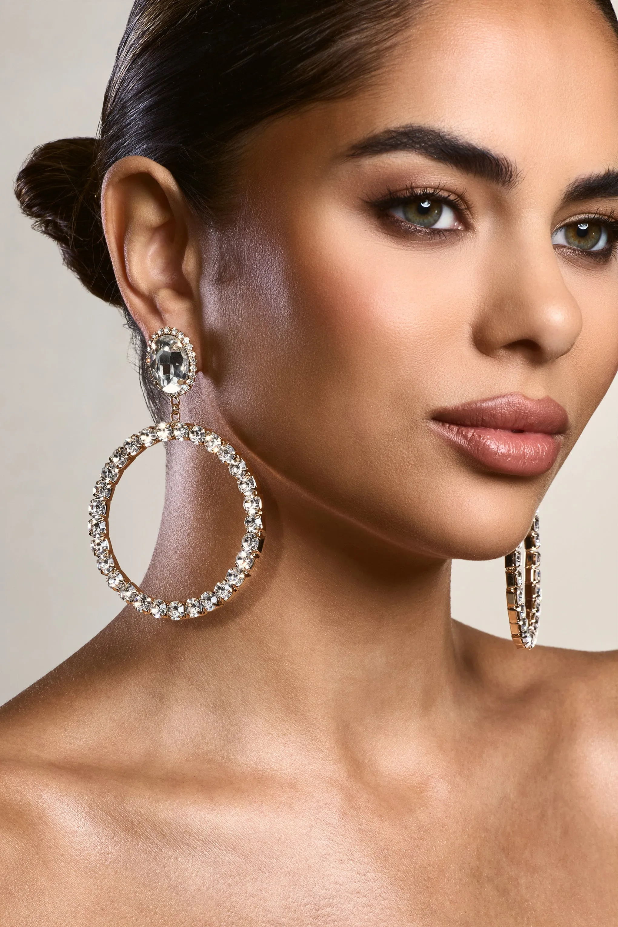 To Present | Gold Diamante Drop Hoop Earrings