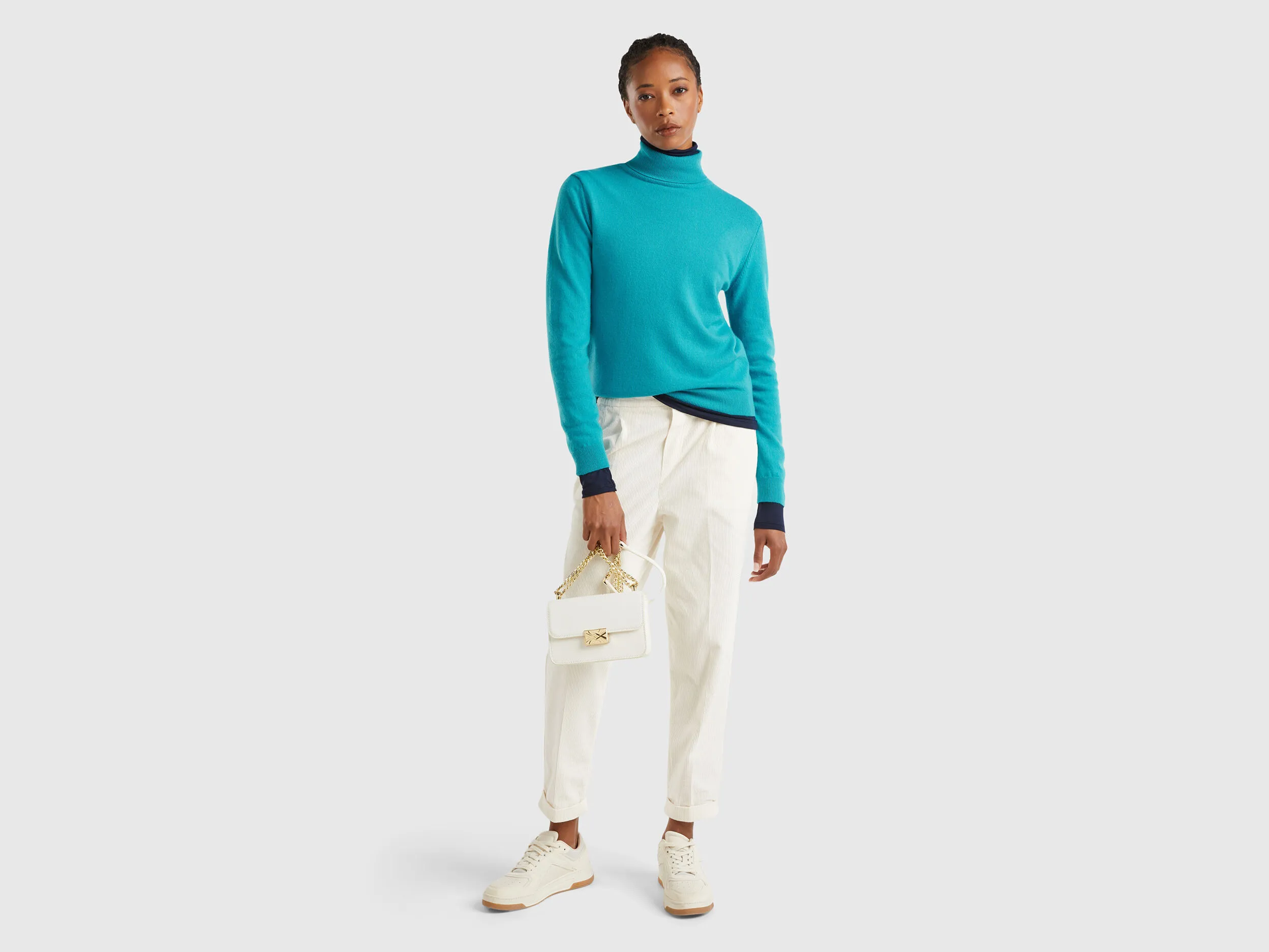 Turquoise turtleneck sweater in pure Merino wool - Turquoise | Benetton