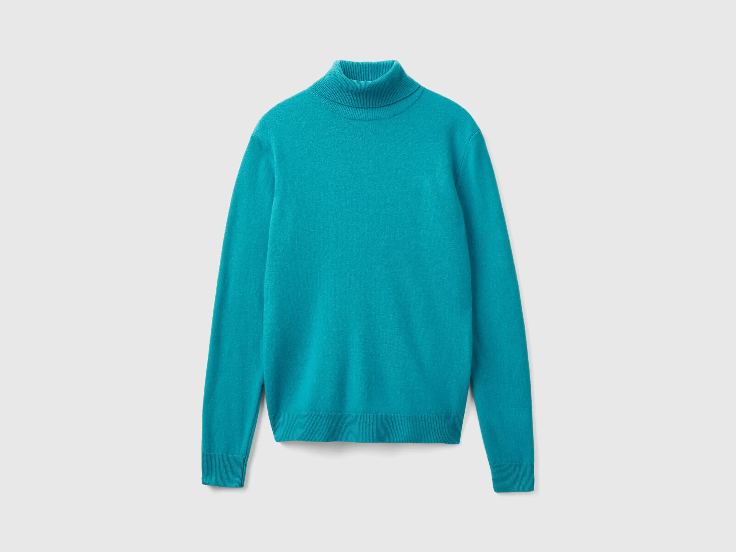 Turquoise turtleneck sweater in pure Merino wool - Turquoise | Benetton