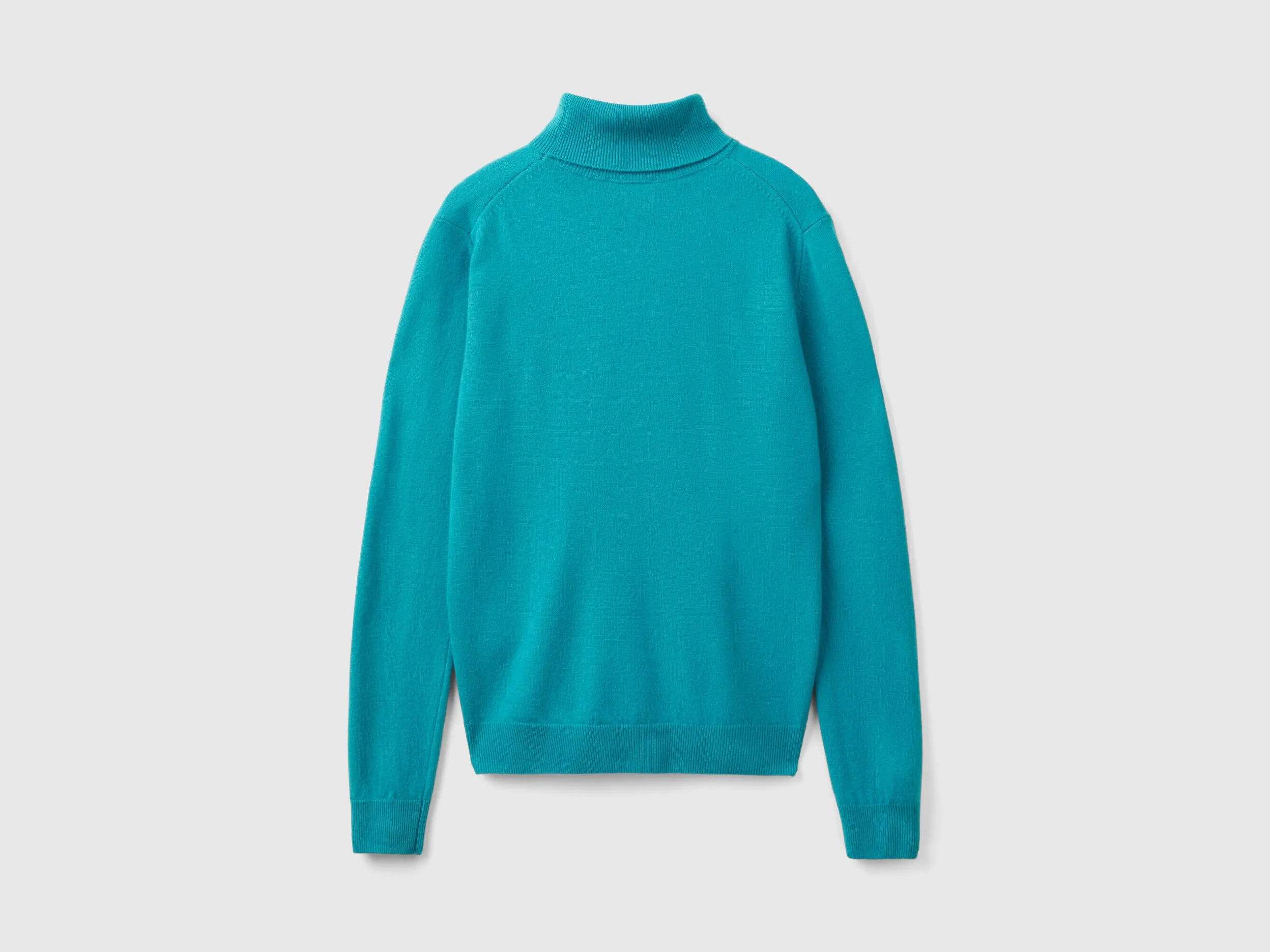 Turquoise turtleneck sweater in pure Merino wool - Turquoise | Benetton