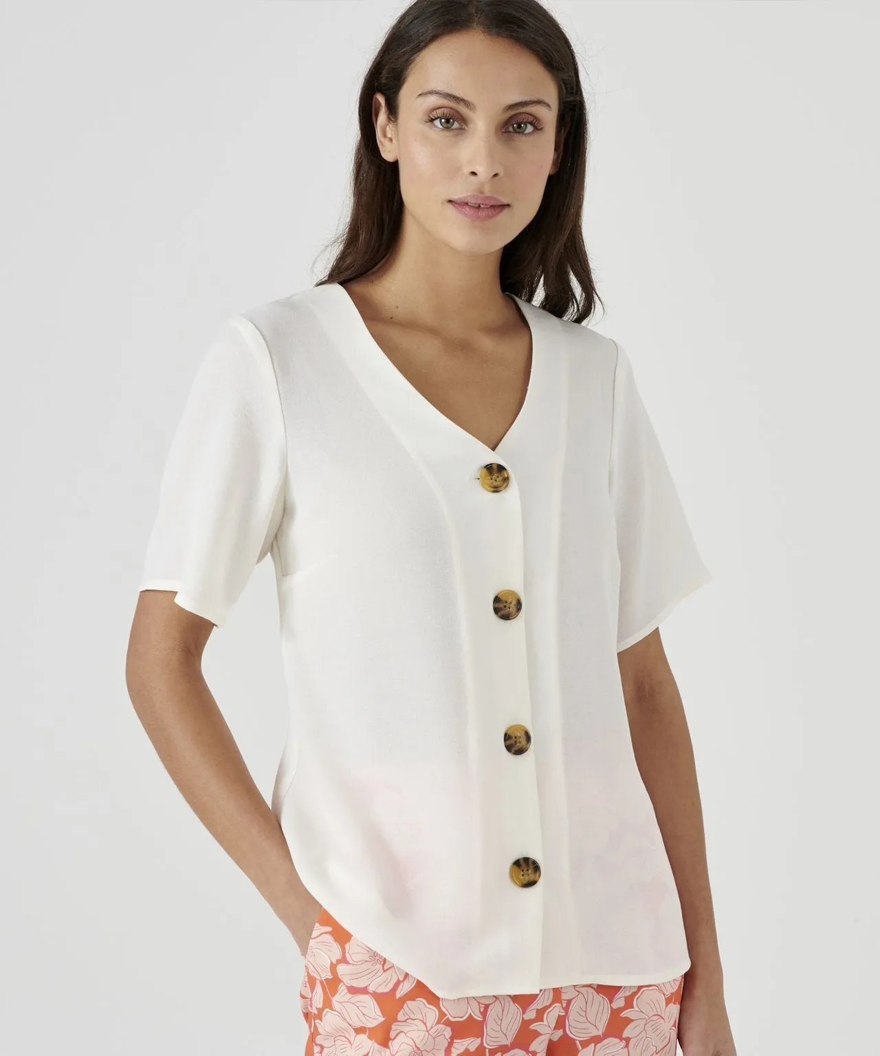 V-neck Button-front Blouse