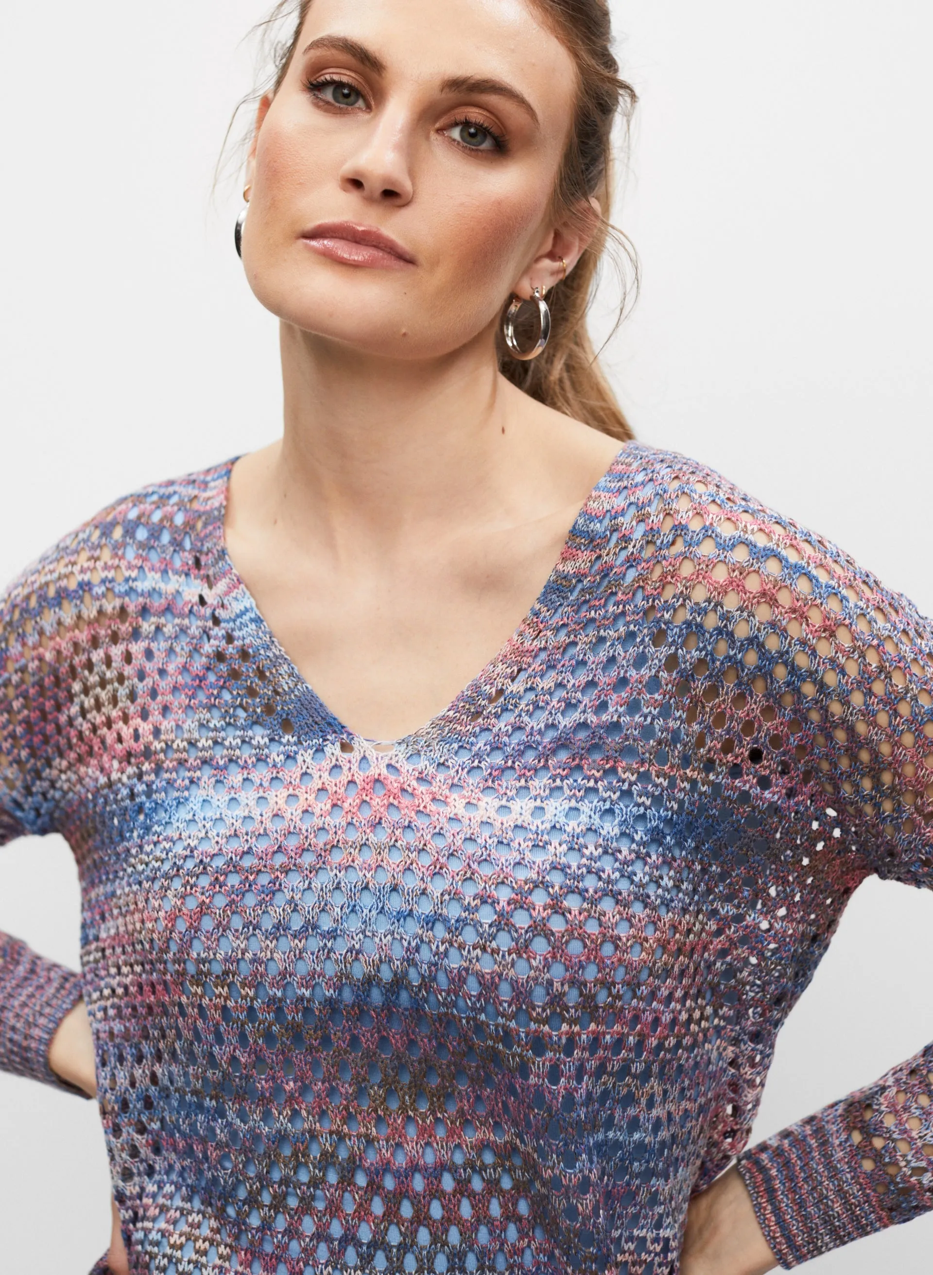 V-Neck Open Weave Sweater