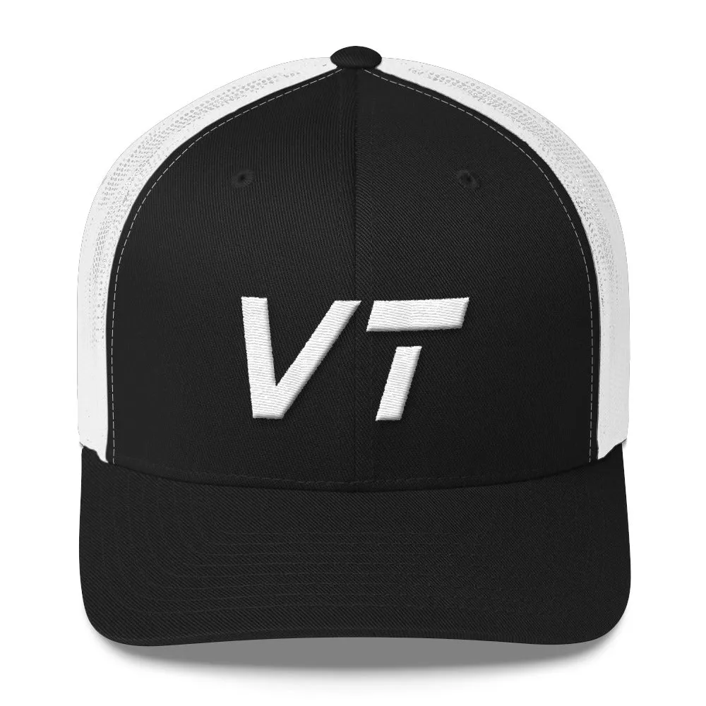 Vermont - Mesh Back Trucker Cap - White Embroidery - VT - Many Hat Color Options Available