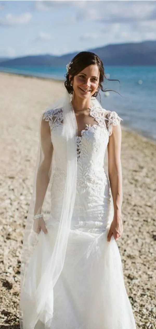 Vintage Lace Cap Sleeve See Through Back Wedding Dresses,DB0175