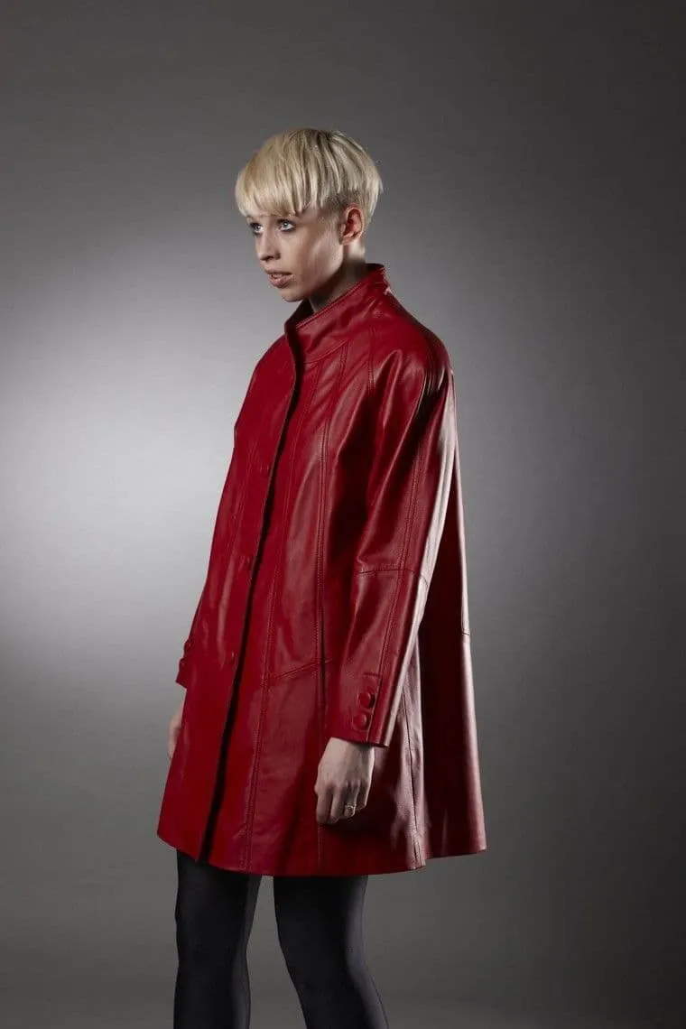 Womens Leather Coat In Red