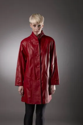 Womens Leather Coat In Red