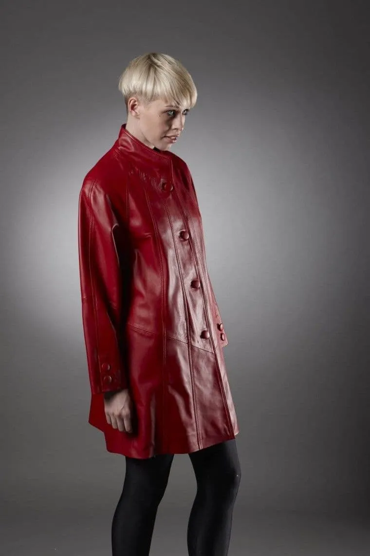 Womens Leather Coat In Red