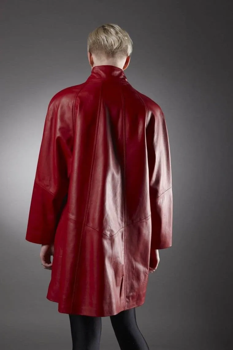 Womens Leather Coat In Red