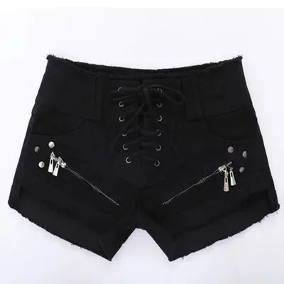 Women's Summer Japanese Punk Goth Rock Skull Low-Waisted Lace-up Shorts