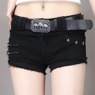 Women's Summer Japanese Punk Goth Rock Skull Low-Waisted Lace-up Shorts